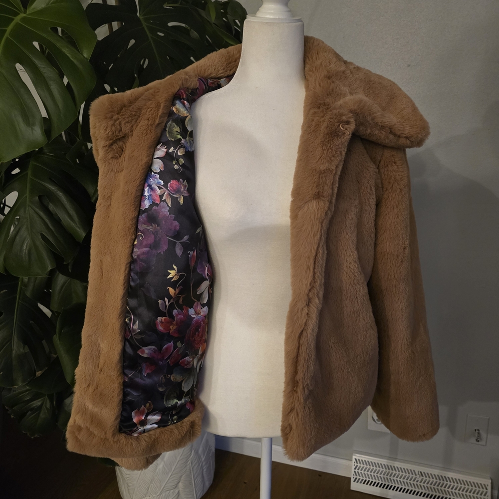 Nanette Lepore Faux Fur Jacket With Floral Lining - Picture 2 of 5